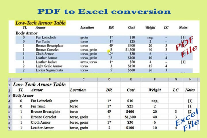 PDF to excel conversion